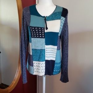 Christopher & Banks zip front patchwork sweater